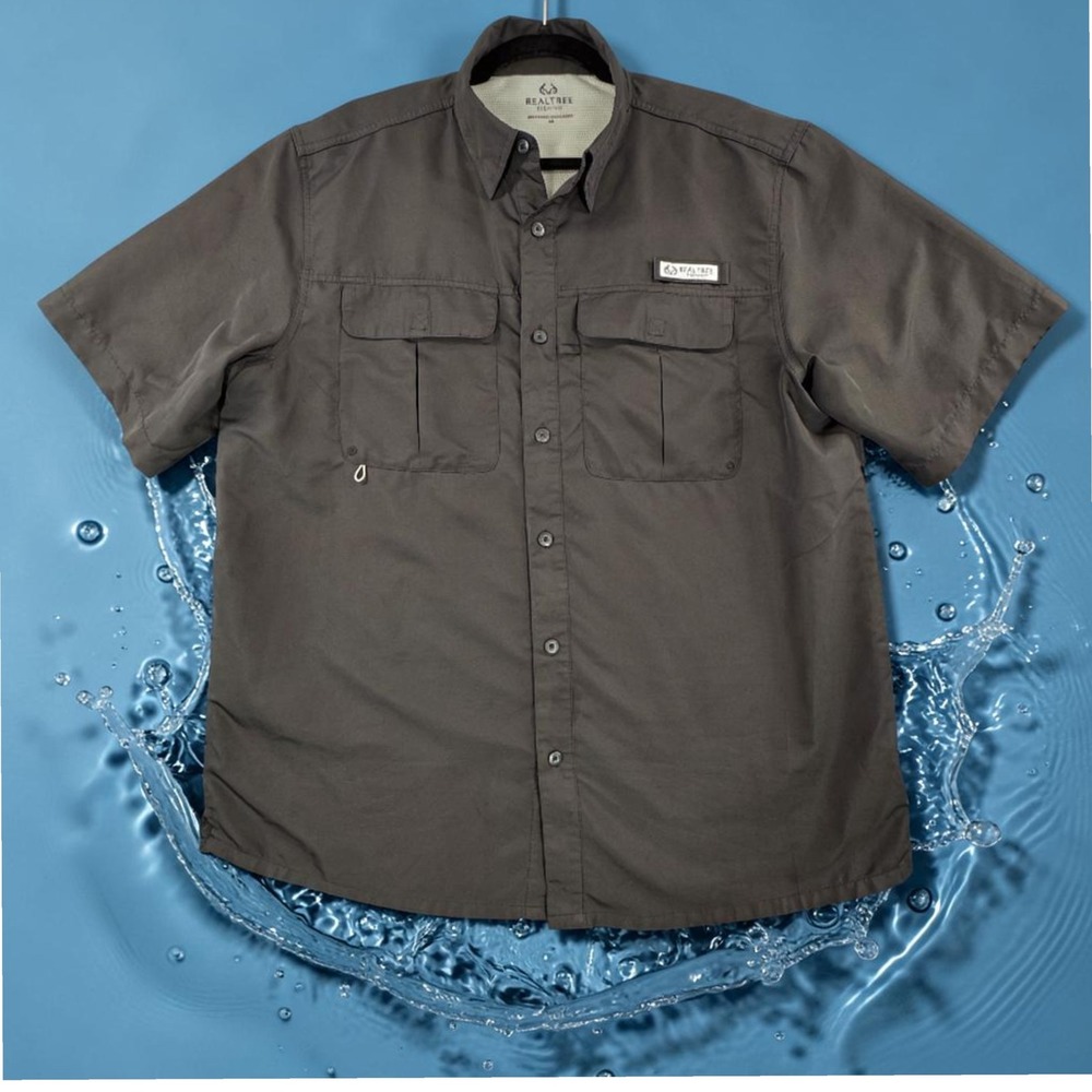 Realtree Fishing Mens Black Short Sleeve Button Down Shirt TS10047 Large